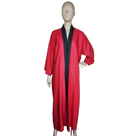 Vintage 50s Chinese 100% Silk Dragon Hand Embroidered Red Open Front Robe - Picture 5 of 9